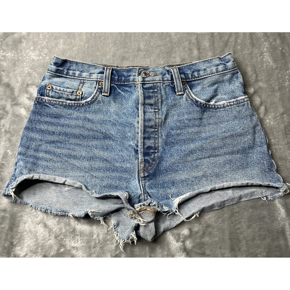 RE/DONE Shorts Women Size 28 High Rise Light Wash Light Blue Denim Cut‎ Off